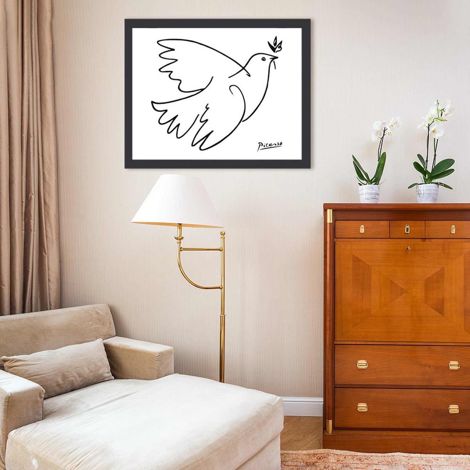 Amazon.co.jp: フォトフレーム 木枠付き ピカソ 平和の鳩 アート